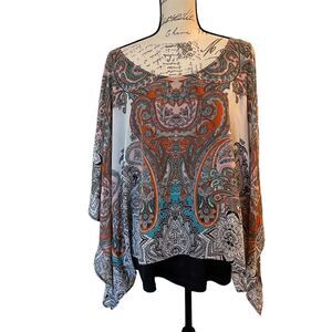 SARA Michelle Orange/Black Paisley Drape Blouse w/ Tank - Size 2X
